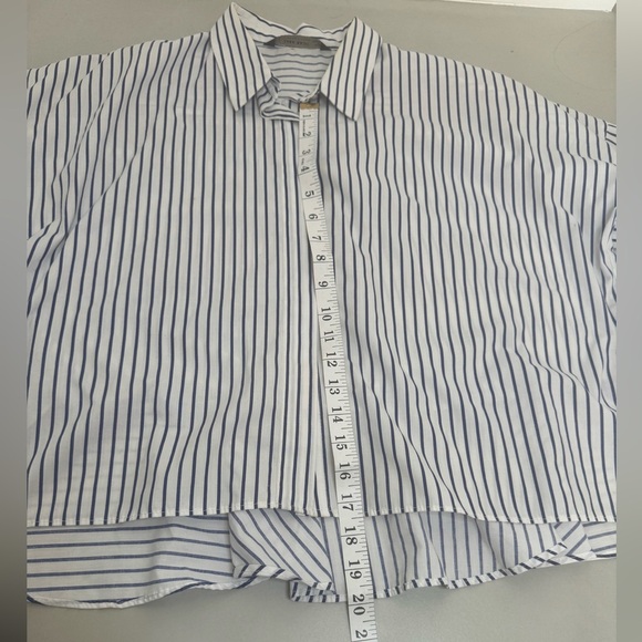 ZARA Blue & White Button-Down Shirt w/ Peplum Back & Pearl Sleeve Accents – S - Picture 11 of 17